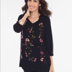 NWT Chico’s Embroidered Flowers Mesh Top Size 1